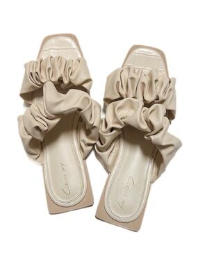 Sam Edelman Circus NY Iggy Ruched Slide Sandals Ivory Faux Leather Dress Flats